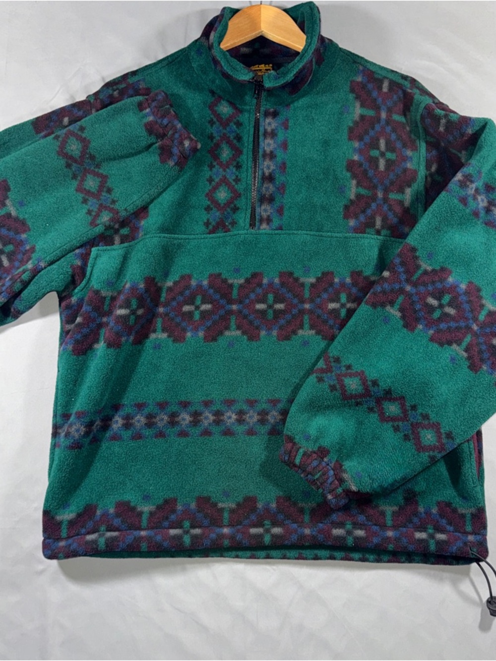 Vintage Eddie Bauer Jacket Mens Medium Green Fleece 1/4 Zip Anorak Geometric 90s